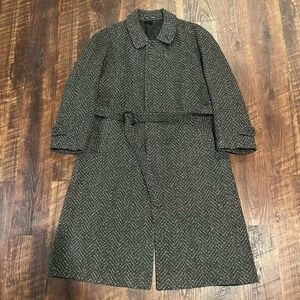 VTG Savile Row Richs Mens Pure Wool Herringbone Trench Coat Made in England 38SE
